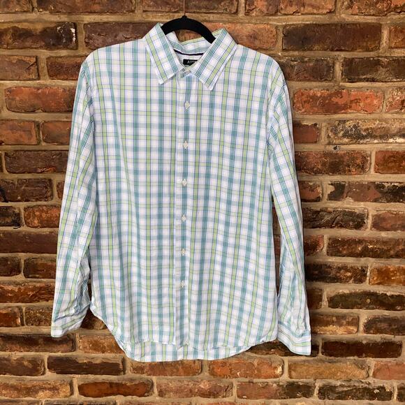 Apt. 9 White Green Blue Plaid Long Sleeve Button Down Shirt Men's Size Large - Picture 1 of 6
